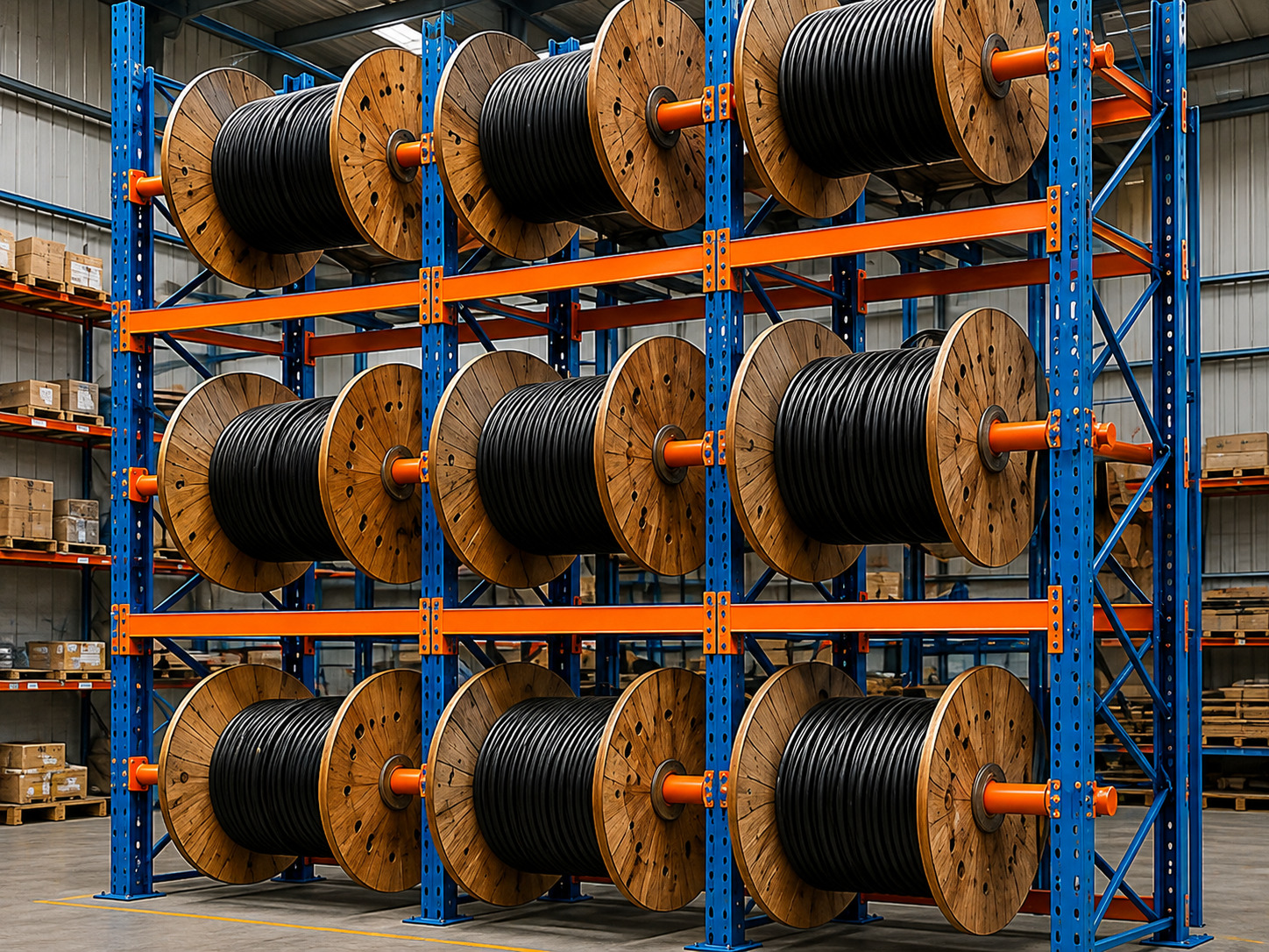 Cable drum racking system for industrial reel storage